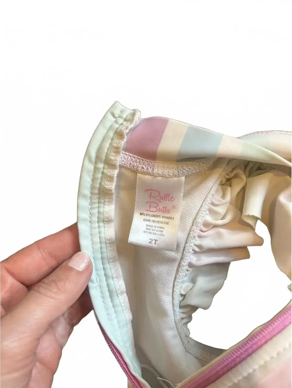 RuffleButts 2T Pastel Stripe Ruffle Sleeve Swimsuit - Picture 3 of 3